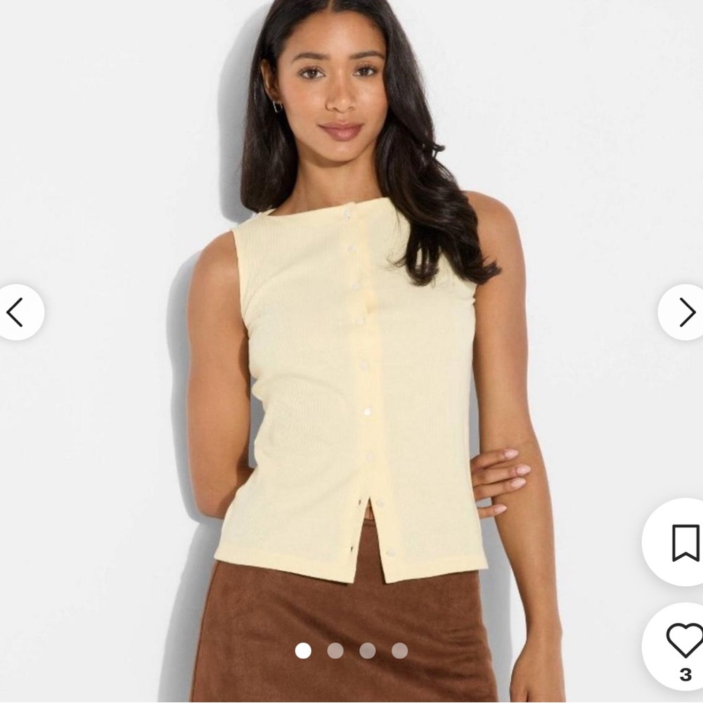 Wild Fable Butter Yellow Button Down boatneck tank top.